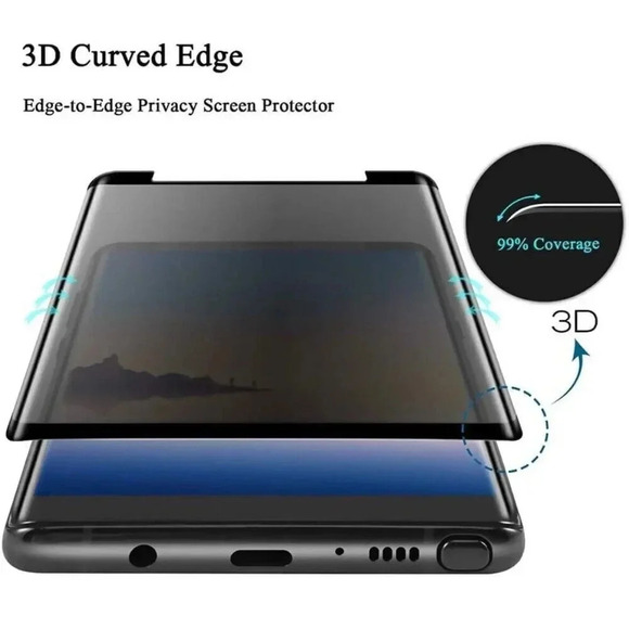 2 Pack Galaxy Note 9 Screen Protector Privacy‎ Tempered Glass 3D Curved Edge 9H - Picture 6 of 9